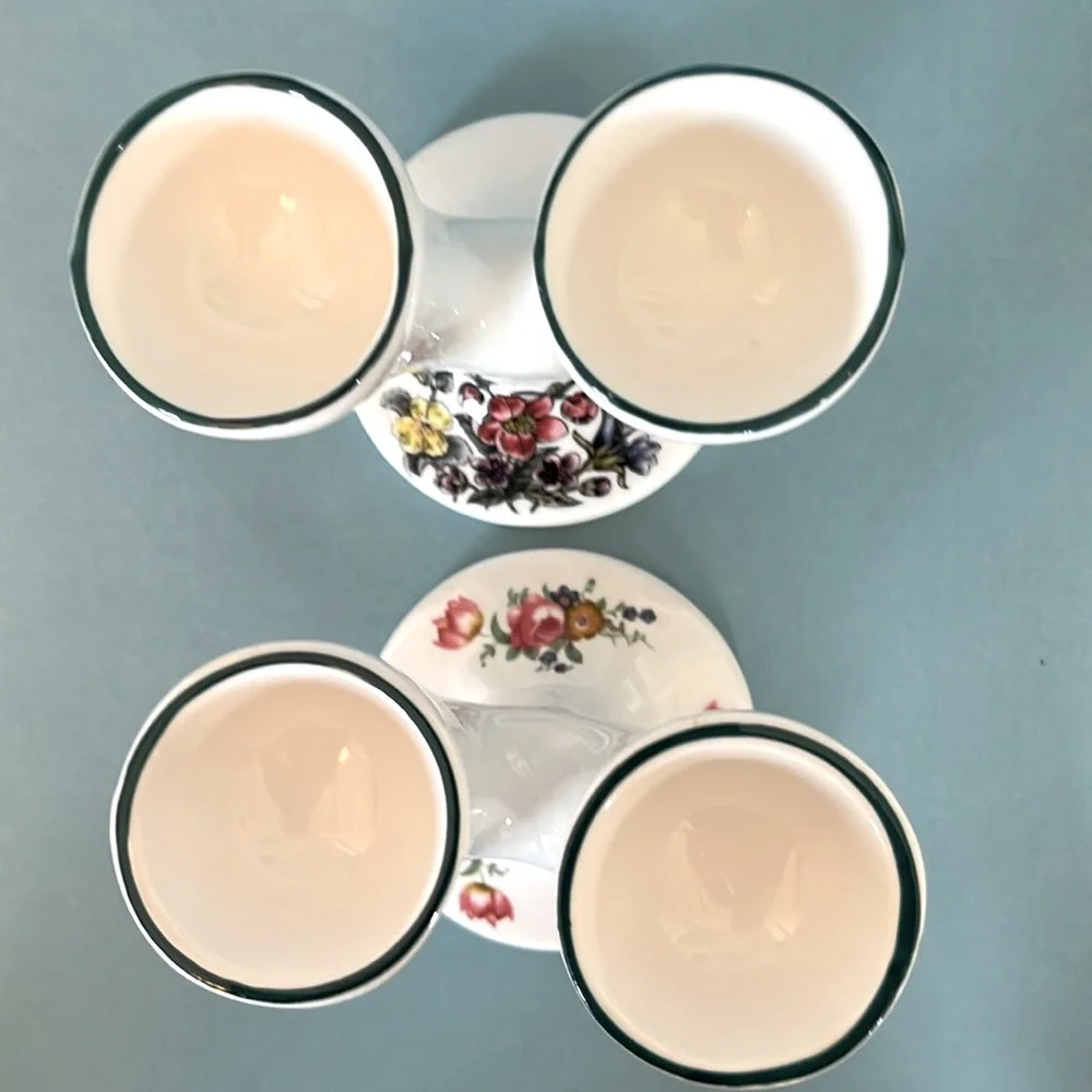 STAFFORDSHIRE Cream Floral DOUBLE‎ EGG Cups Set of 2 - Picture 2 of 7
